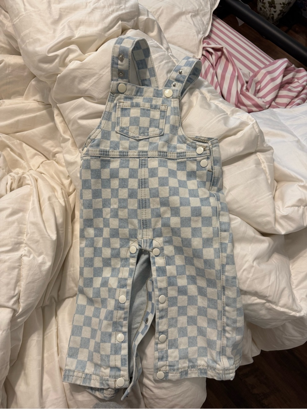 Rare Editions Light Blue and White Checkered Kids Overalls
